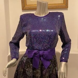 VINTAGE Designer 1980’S LIANCARLO Sequin and Jacquard Floral Dress
